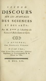 Cover of: Second discours sur les avantages des sciences et des arts