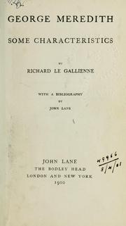 Cover of: George Meredith, some characteristics: With a bibliography by John Lane