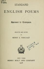 Cover of: Standard English poems: Spenser to Tennyson