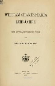 Cover of: William Shakespeares Lehrjahre by Gregor Ignatz Sarrazin