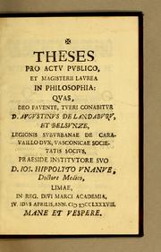 Cover of: Theses pro actu publico, et magisterii lavrea in philosophia