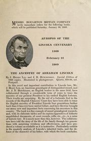 Cover of: Apropos of the Lincoln centenary, February 12, 1809-1909