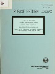 Cover of: Department of Agriculture by Montana. Legislature. Office of the Legislative Auditor., Montana. Legislature. Office of the Legislative Auditor.