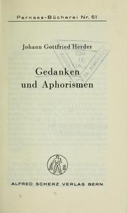 Cover of: Gedanken und Aphorismen by Johann Gottfried Herder