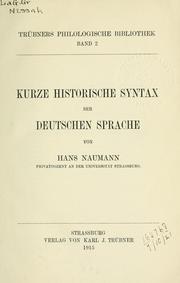 Cover of: Kurze historische Syntax der deutschen Sprache