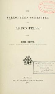 Cover of: Die verlorenen Schriften des Aristoteles by Johann Heinrich Emil Heitz