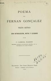 Cover of: Poema de Fernan Gonçalez: texto critico con introducción, notas y glosario por C. Carroll Marden