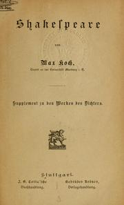 Cover of: Shakespeare: Supplement zu den Werken des Dichters