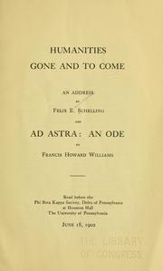 Cover of: Humanities gone and to come: an address