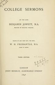 Cover of: College sermons by Benjamin Jowett