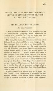 Presentation of the Saint-Gaudens statue of Lincoln to the British people, July 28, 1920 by Association for International Conciliation. American Branch.