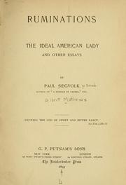 Cover of: Ruminations: The ideal American lady and other essays