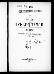 Cover of: Concours d'éloquence de 1876: séance de la proclamation du lauréat, 13 octobre, 1876