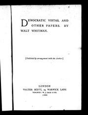 Cover of: Democratic vistas, and other papers