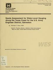 Cover of: Needs assessment for water-level gauging along the Texas coast for the U.S. Army Engineer District, Galveston