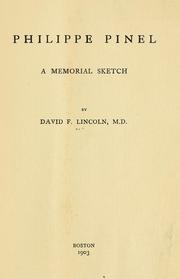Cover of: Philippe Pinel: a memorial sketch