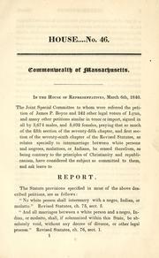 Cover of: In the House of Representatives, March 6th, 1840 by Massachusetts. General Court.