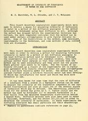 Cover of: Measurement of intensity of turbulence in water by dye diffusion