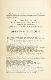 Cover of: Books and pamphlets relating in whole or part to Abraham Lincoln