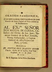 Cover of: Oracion panegyrica, con que la Real Universidad de San Marcos de Lima, capital del Perú celebró en su recibimiento al Exmo. señor don Manuel de Guirior by Joaquín Bouso Varela