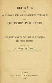 Cover of: Beiträge zur aetiologie und chirurgischen therapie der septischen peritonitis ...