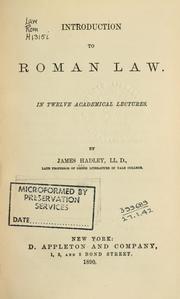 Cover of: Introduction to Roman law: in twelve academical lectures