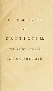 Cover of: Elements of criticism