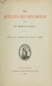 Cover of: Die Quellen des Dekameron by Marcus Landau