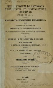 Cover of: Philosophorum de antinomia necessitatis et contingentiae doctrinae