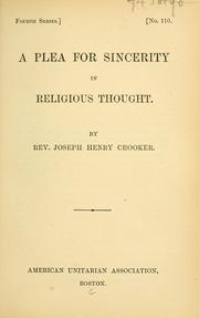 Cover of: A plea for sincerity in religious thought