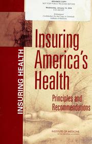 Cover of: Insuring America's health: principles and recommendations