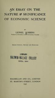 Cover of: An essay on the nature & significance of economic science by Robbins, Lionel Robbins Baron