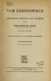 Cover of: Vom Lebenswege by Friedrich Jodl