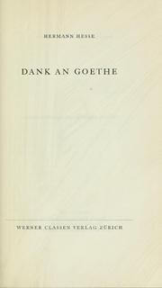 Cover of: Dank an Goethe