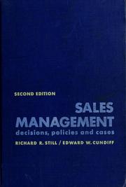 Cover of: Sales management: decisions, policies, and cases