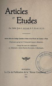Cover of: Articles et études