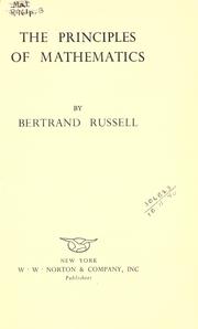 Cover of: Principles of mathematics by Bertrand Russell