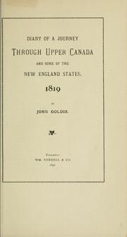 Cover of: Diary of a journey through Upper Canada and some of the New England states, 1819