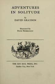 Cover of: Adventures in solitude by David Grayson
