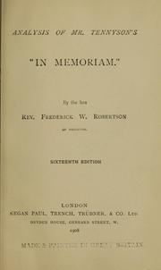 Cover of: Analysis of Mr. Tennyson's "In memoriam."
