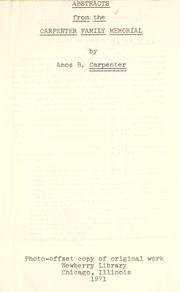 Cover of: Abstracts from the "Carpenter family memorial."