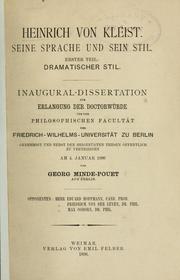 Cover of: Heinrich von Kleist; seine Sprache und sein Stil. by Georg Minde-Pouet