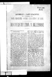 Cover of: Assemblée à Saint-Hyacinthe le 8 décembre 1885 pour protester contre l'exécution de Riel: discours de l'Hon. M. Bellerose.