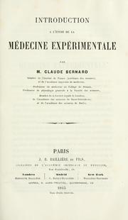 Cover of: Introduction a l'étude de la médecine expérimentale.