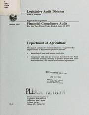 Cover of: Department of Agriculture, financial-compliance audit for the two fiscal years ended ... by Montana. Legislature. Legislative Audit Division.