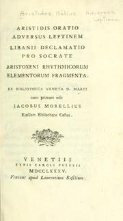 Cover of: Aristidis Oratio adversus Leptinem