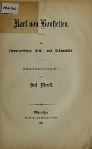 Cover of: Karl von Bonstetten by Karl Morell