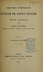 Cover of: Oeuvres poétiques d'Adam de Saint-Victor by Adam de, Saint-Victor