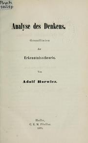 Cover of: Psychologische Analysen auf physiologischer Grundlage by Adolf Horwicz