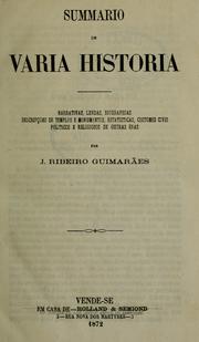 Cover of: Summario de vária história by José Ribeiro Guimarães